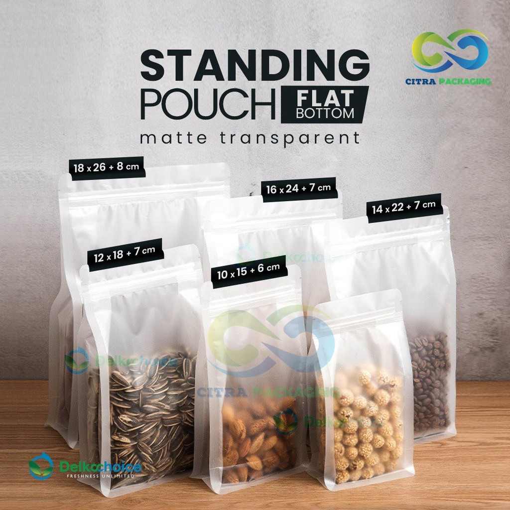 Jual Standing Pouch Makanan Flat Bottom Ziplock Transparan Buram Shopee Indonesia