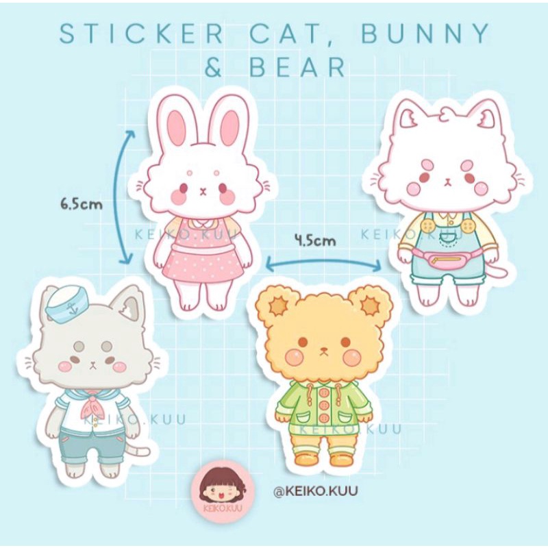 

1 Pc Stiker Cat , Bunny Dan Bear