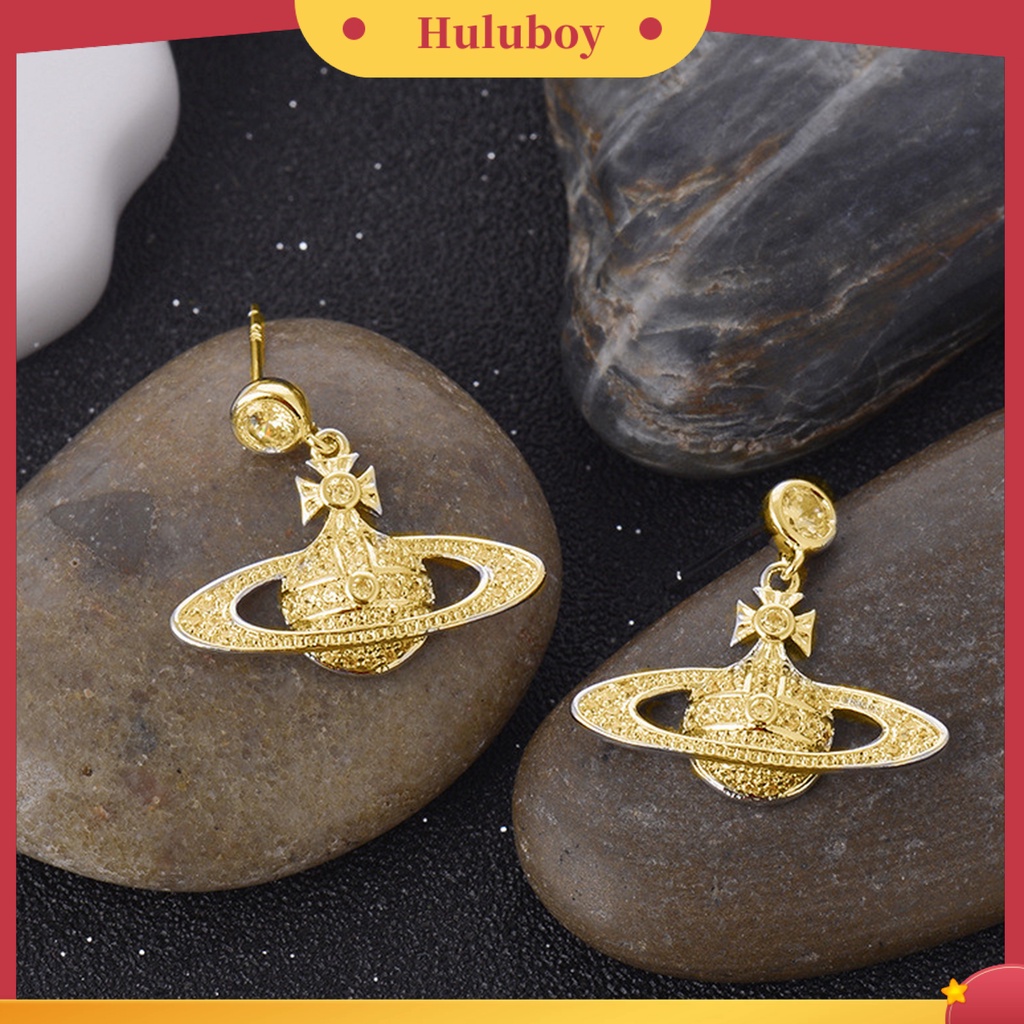 Hu Hu Hu Hu Hu Alat Bantu Pasang Kacamata♡ 1 Pasang Anting Tusuk Gantung Desain Planet Hias Berlian Imitasi Berkilau Ringan Untuk Wanita