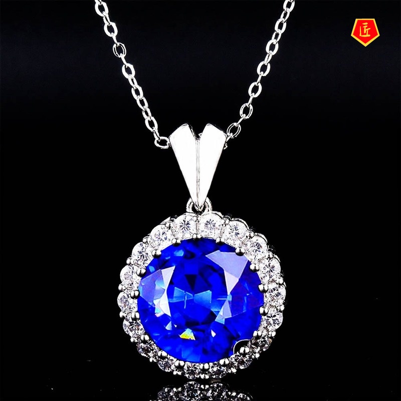 [Ready Stock]Colored Gems Pendant European and American Luxury Emerald Zircon Necklace for Women