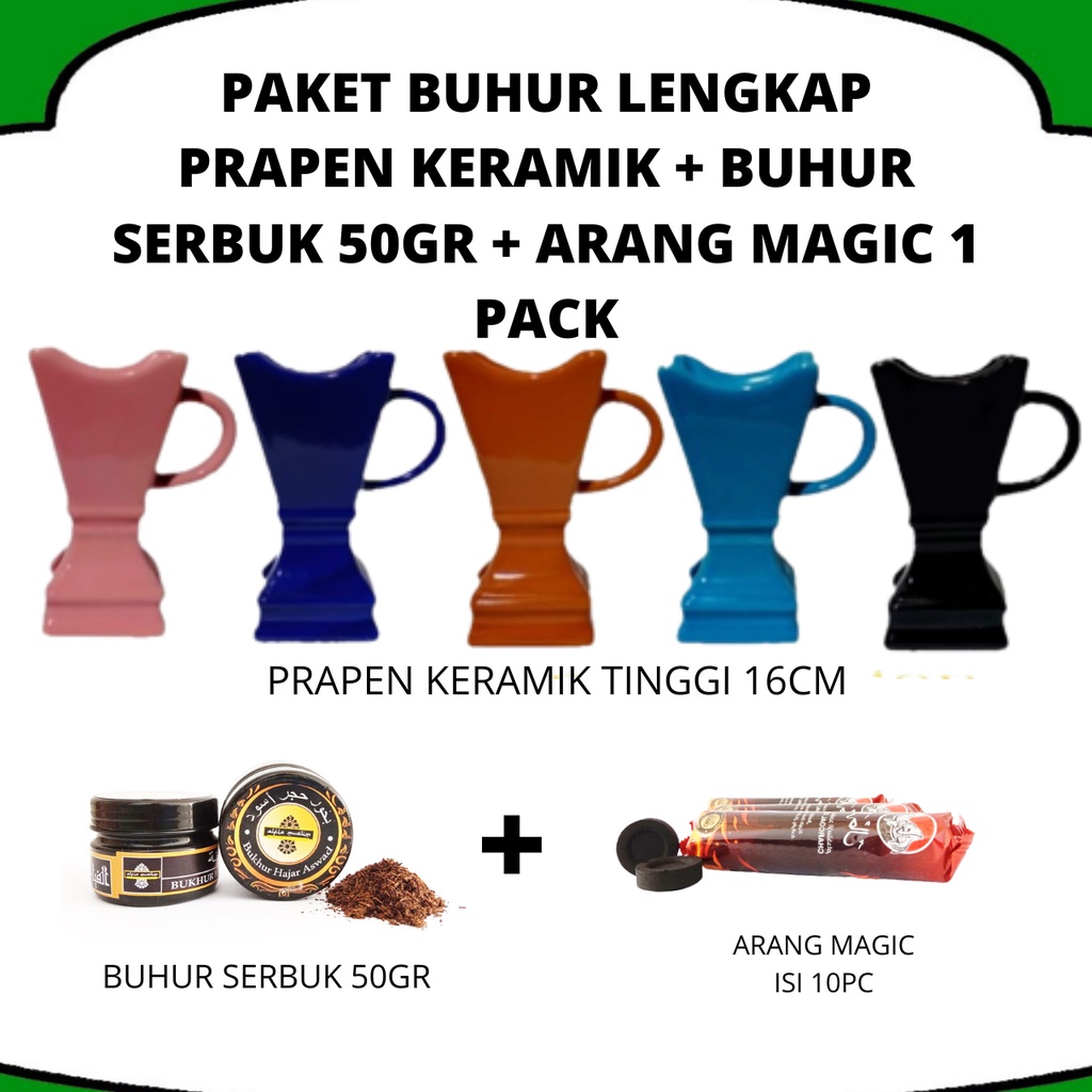 PAKET BUHUR LENGKAP PRAPEN MABKHARA KERAMIK BUHUR SERBUK DAN ARANG MAGIC