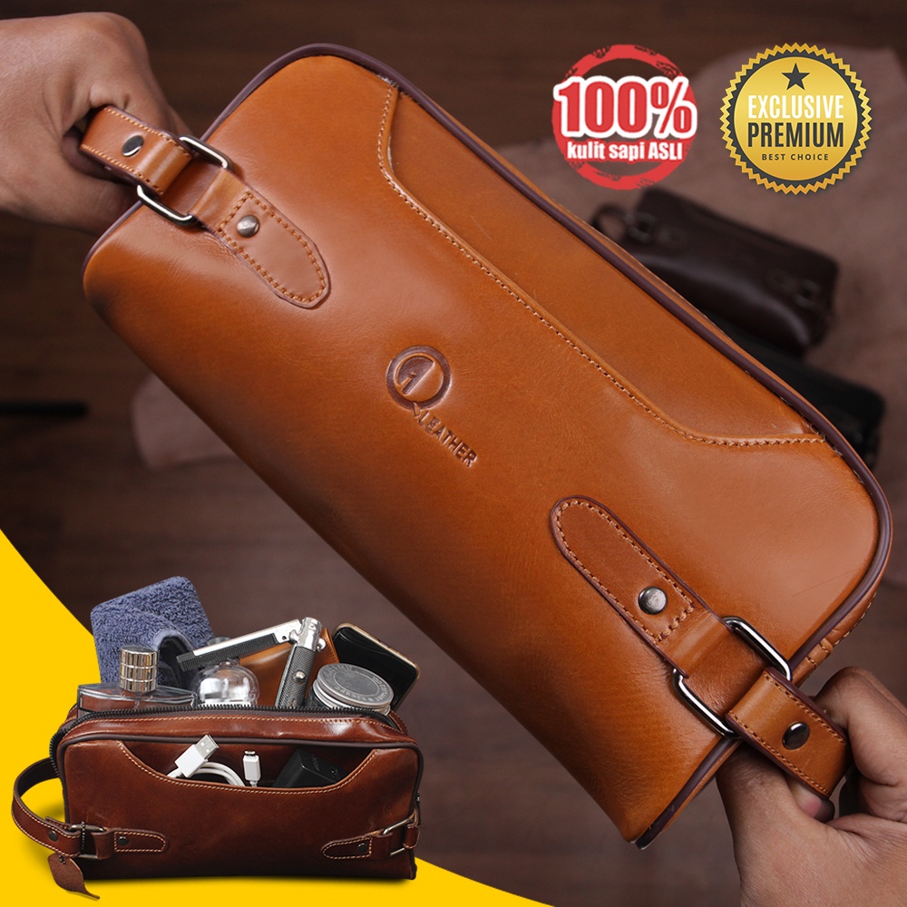 Classy Pouch Bag Genuine Leather Kulit Sapi Asli untuk Pria POUCH OLAHRAGA