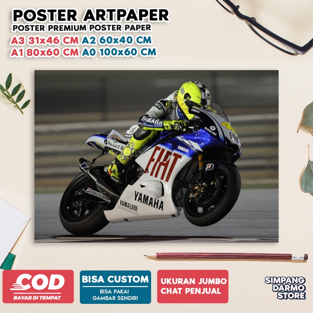 TOKO POSTER DARMO STORE Poster Valentino Rossi VR46 Moto GP Pembalap Legendaris MotoGP Mandalika Paj