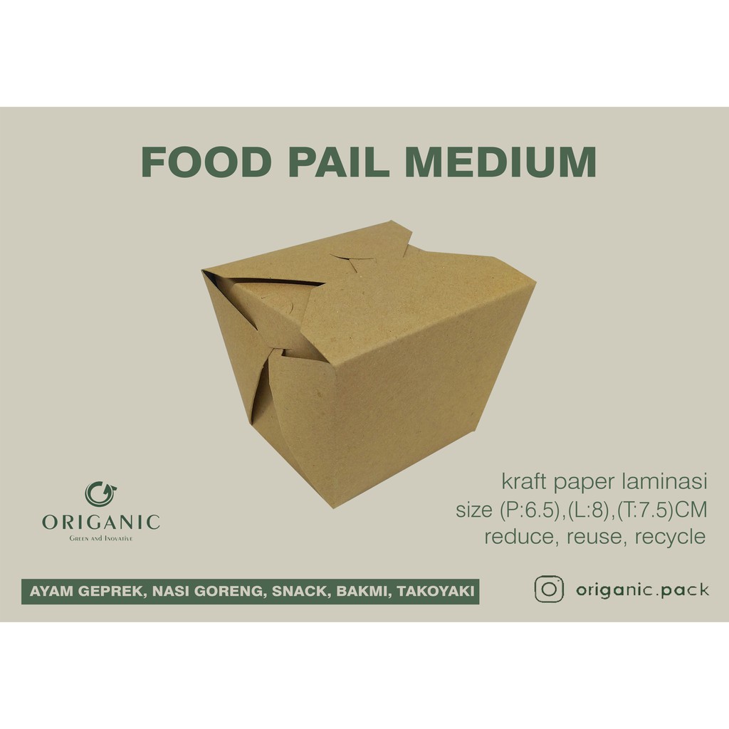 FOOD PAIL SIZE "M" PAPER LUNCH RICE BOX KOTAK MAKAN NASI MIE BIHUN DUS COKLAT KRAFT