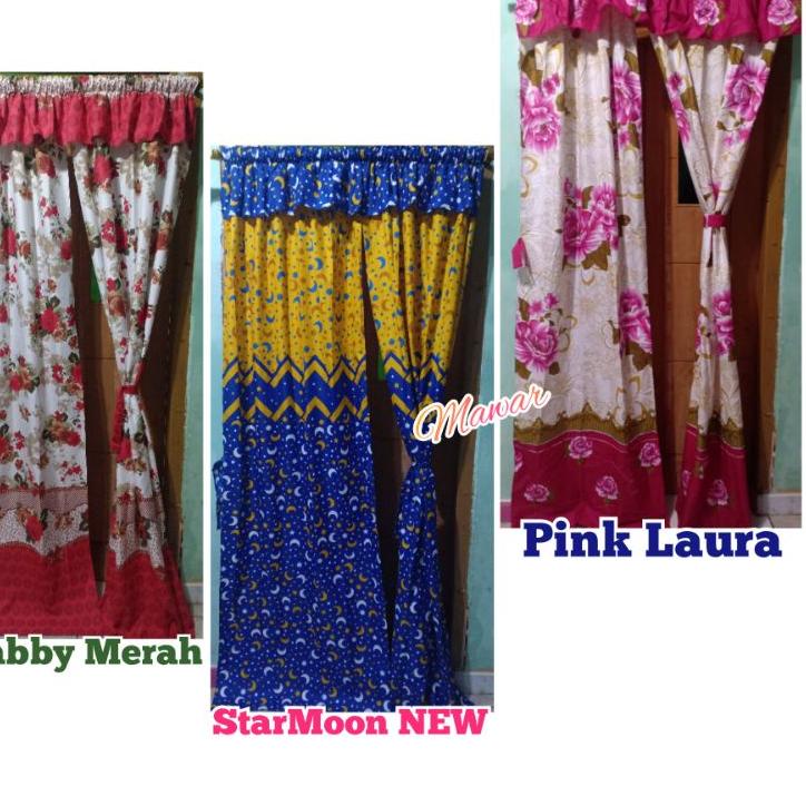 Gorden Serut Motif 2 Layer / Hordeng Serut Karakter / Gordeng 2 Helai Pintu Jendela Bunga Shabby Sul