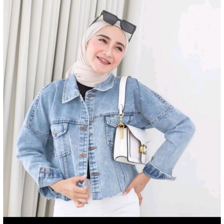 Jaket Jeans Wanita Jaket Jeans Oversize Jaket Jeans Lengan Balon Jaket Jeans Kekinian