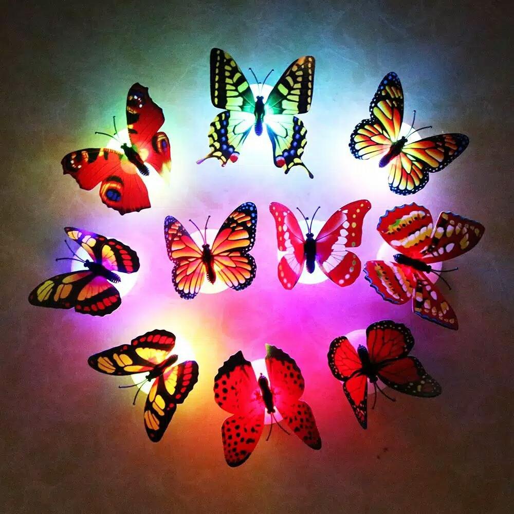 [EMKA]  STIKER KUPU-KUPU LED 3D LED Kupu Kupu / LED Dekorasi / Lampu Kupu Led Berubah 7 Warna / LED Butterfly