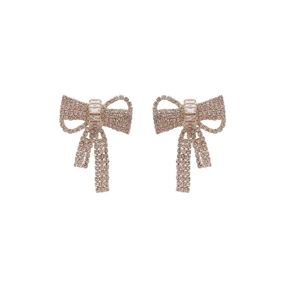 Anting Stud Desain Pita Aksen Mutiara Berlian Imitasi Gaya Korea Untuk Wanita