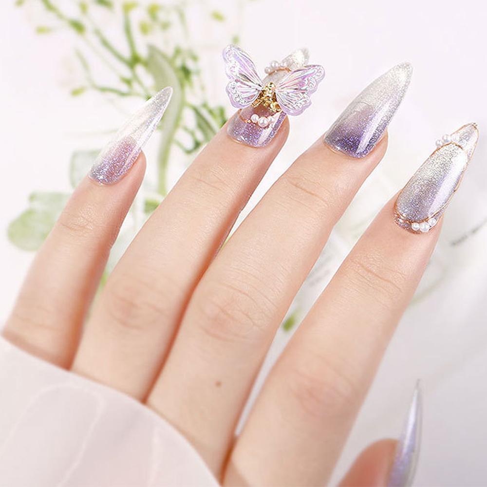 Needway   Butterfly Nail Art Charms Shiny Aurora Kupu-Kupu Zirkon Kuku Rhinestones