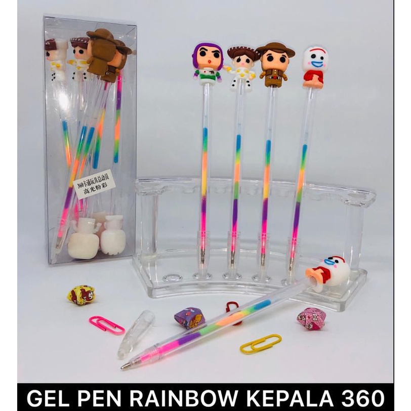 

ROYALE STATIONARY - Pulpen / Pen GEL RAINBOW / PELANGI DENGAN KEPALA KARTUN TOY STORY. MURAH DAN BAGUS