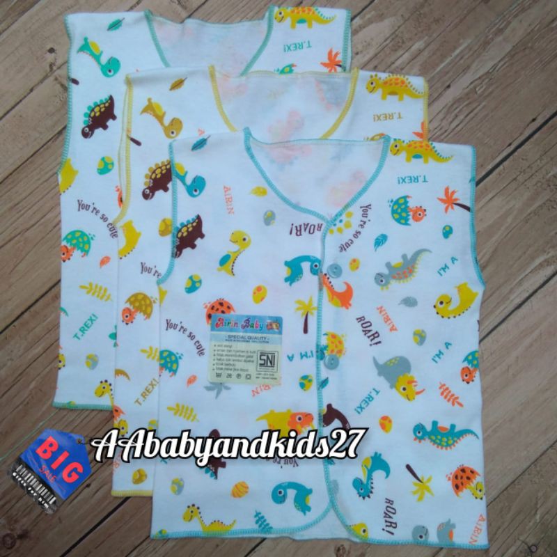 Airin 3PC Baju Bayi Lengan Kutung Full Print Putih Usia Newborn 0-4Bulan Lembut dan SNI