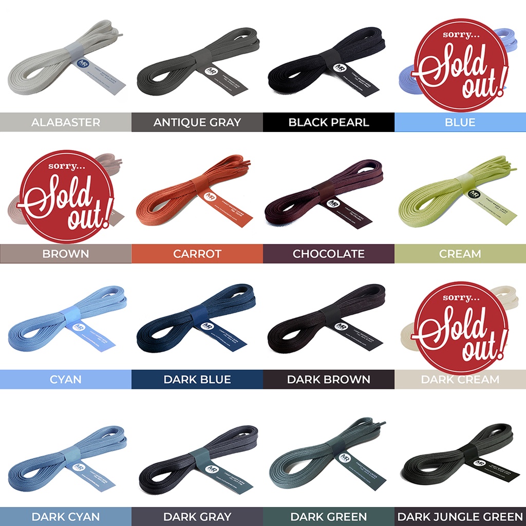 Tali Lilin Gepeng 6-7mm (Flat) 200cm Variasi Warna untuk Sepatu Sneakers