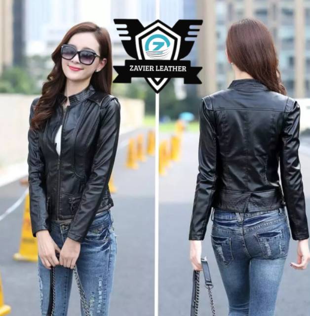 Jaket cewek slim semi kulit jaket wanita slim kulit sintetis