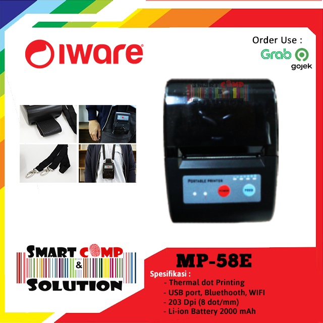 Printer Mobile Thermal Bluetooth 58mm Iware MP58E Setara Kassen MT200