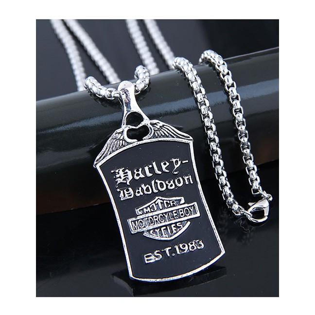 LRC Kalung Fashion Silver Metal Pirate Shield Long Necklace A57453