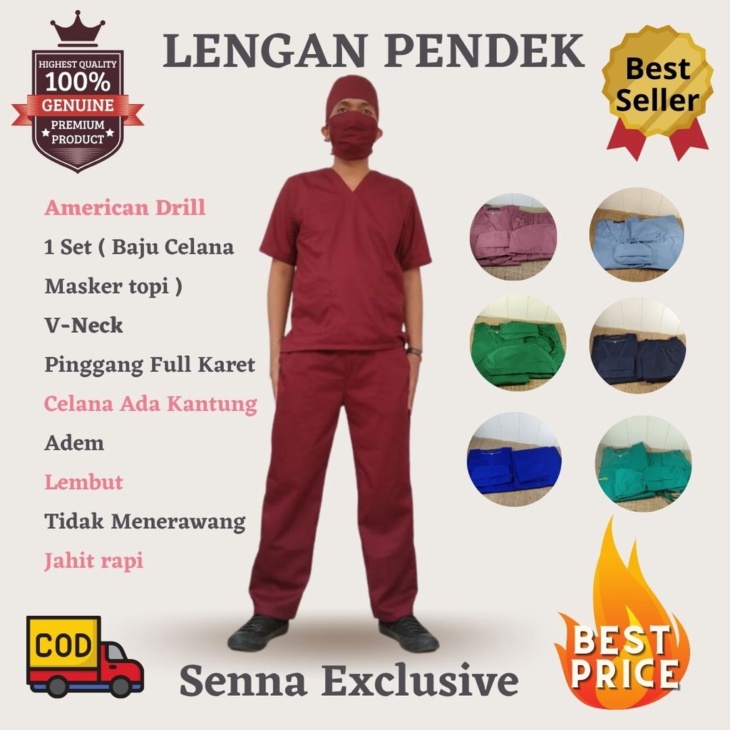 TERLARIS BAJU JAGA BAJU SERAGAM OK / BAJU PERAWAT OKA / BAJU OK UNISEX LENGAN PENDEK DOCTOR SCRUBS