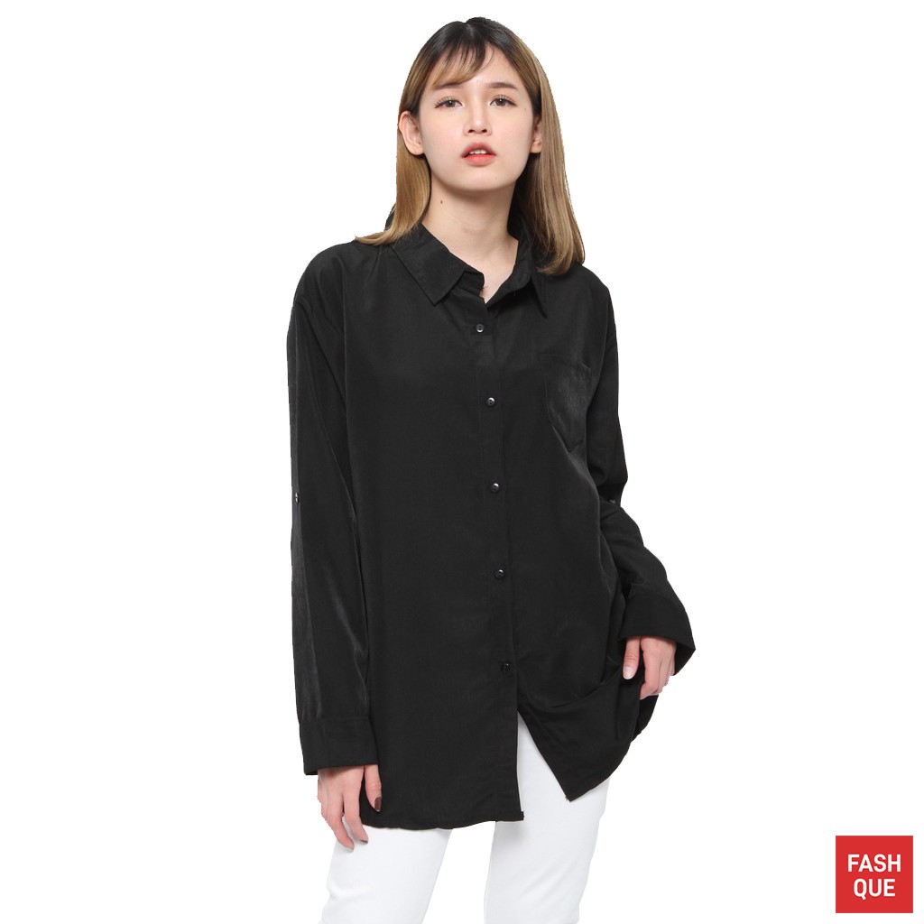Kemeja Wanita Jumbo Lengan Panjang Polos Casual Oversize Terbaru Murah Kekinian - 0064-5