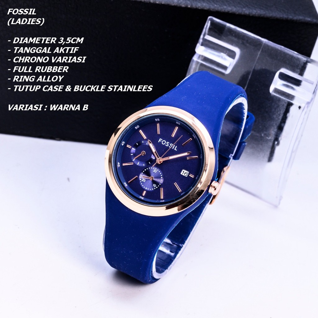 JAM TANGAN WANITA FASHION TALI RUBBER BODY BULAT TANGGAL AKTIF CHRONO OFF