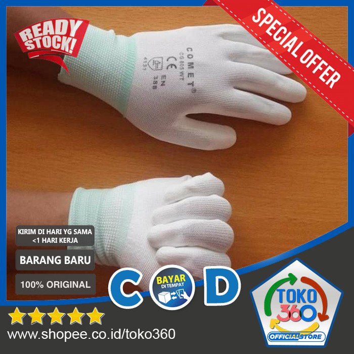 Sarung Tangan Comet Palmfit CG 805 WT Putih White Karet Material Nylon Polyrethane CG805WT - Harga t