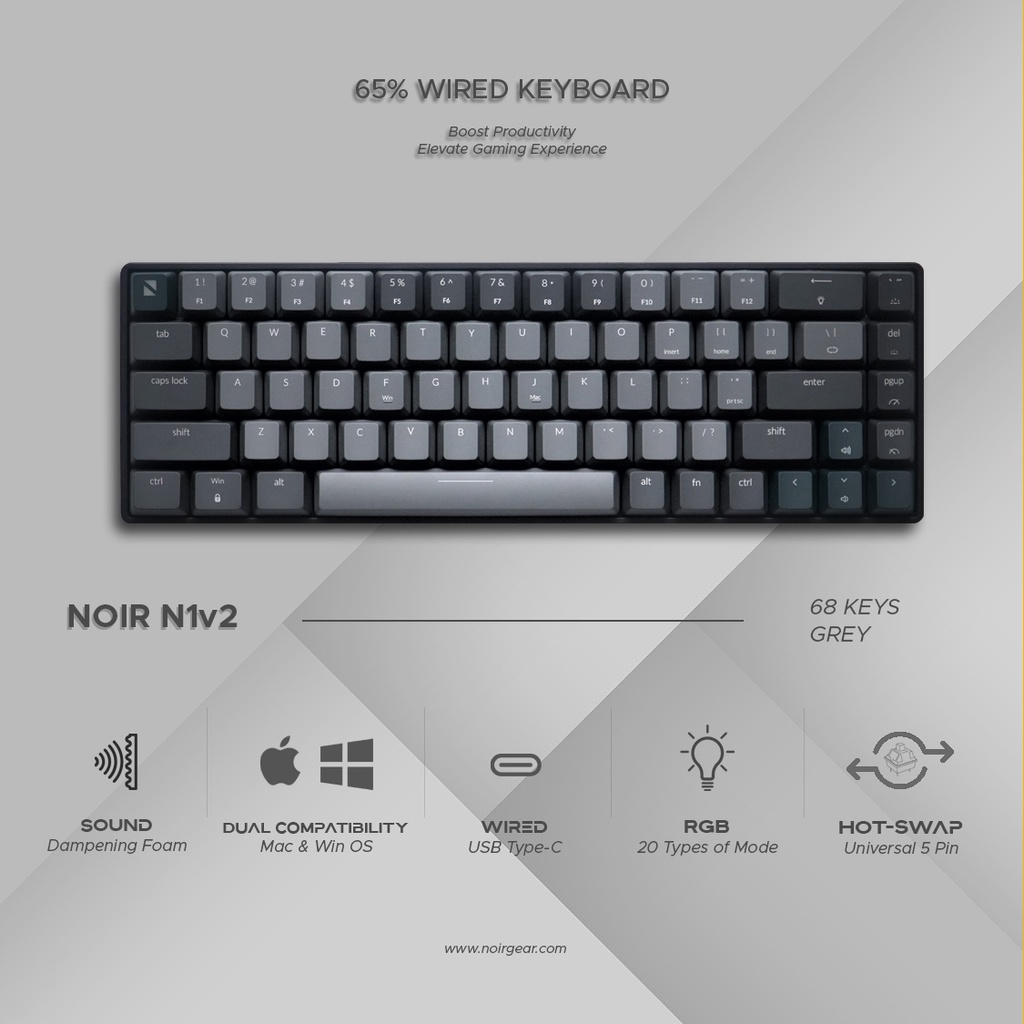 Jual Noir N1 65 Wired Mechanical Keyboard Grey Shopee Indonesia