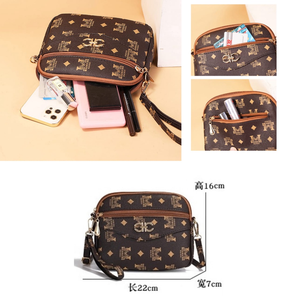 TAS SELEMPANG WANITA IMPORT PREMIUM KULIT COKLAT NAMSA TA375B7 SLING BAG KECIL KOREA BRANDED BATAM