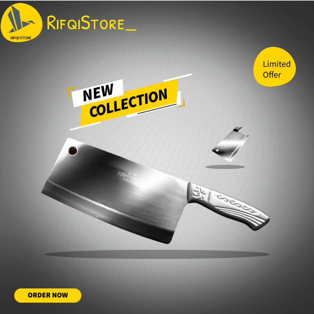 PISAU DAGING SUPER TAJAM PENCACAH TULANG DAGING GOLOK STAINLESS PISO DAPUR DAGING BAJA TEBAL TAJAM