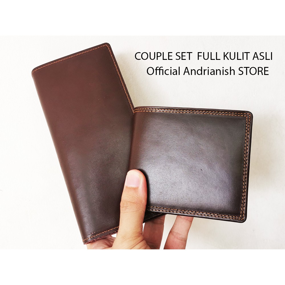 Dompet Couple Polos kulit asli Custom Grafir Nama Grade Tertinggi