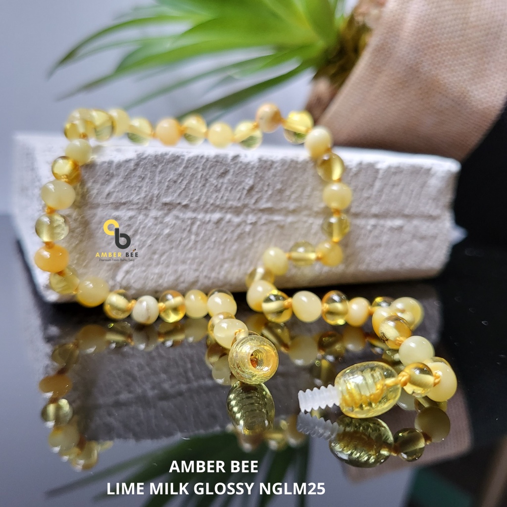 Kalung Gelang Amber Anak Premium Glossy Lemon Milk By Amber Bee NBGLM2577