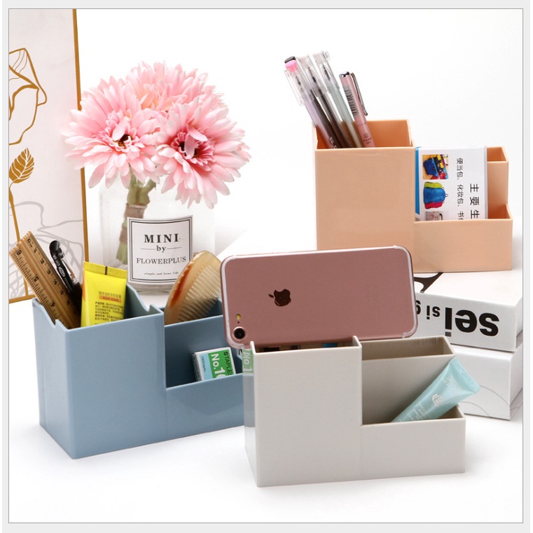 SQUARE3 Wadah Kotak Tempat Alat Tulis Pena Bolpen Pensil Storage Box Pen Model Kaktus Kuas Brush Make up Pensil Alis Pot Bunga Ruangan Remote TV Serbaguna Pink White Hijau