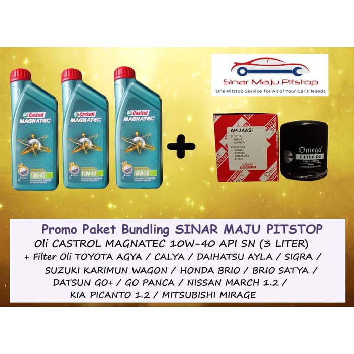 Paket Bundling Oli CASTROL MAGNATEC 10W-40 - 3 Liter ORIGINAL & Filter Oli HONDA BRIO & BRIO SATYA