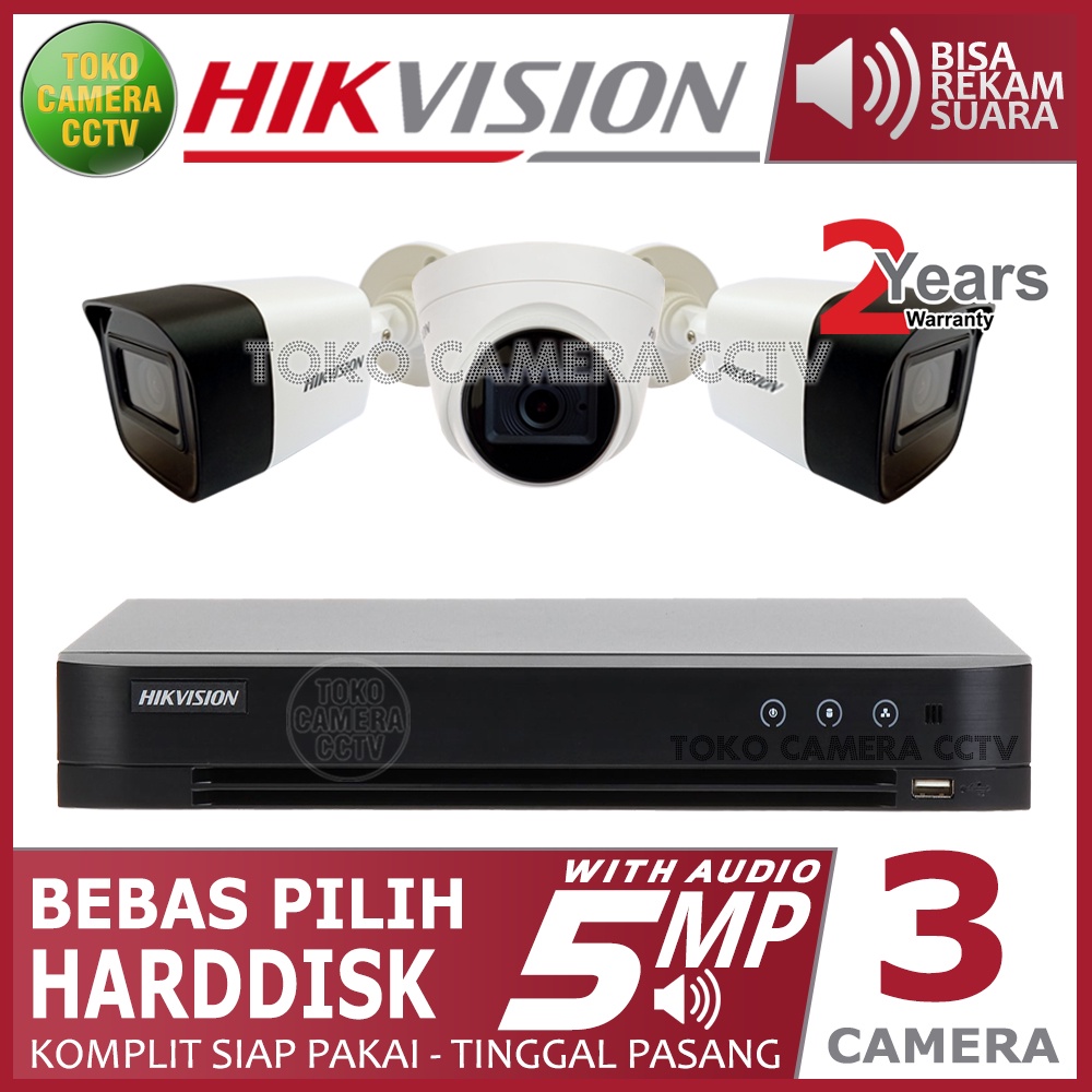 PAKET CCTV HIKVISION 5MP 4 CHANNEL 3 KAMERA AUDIO