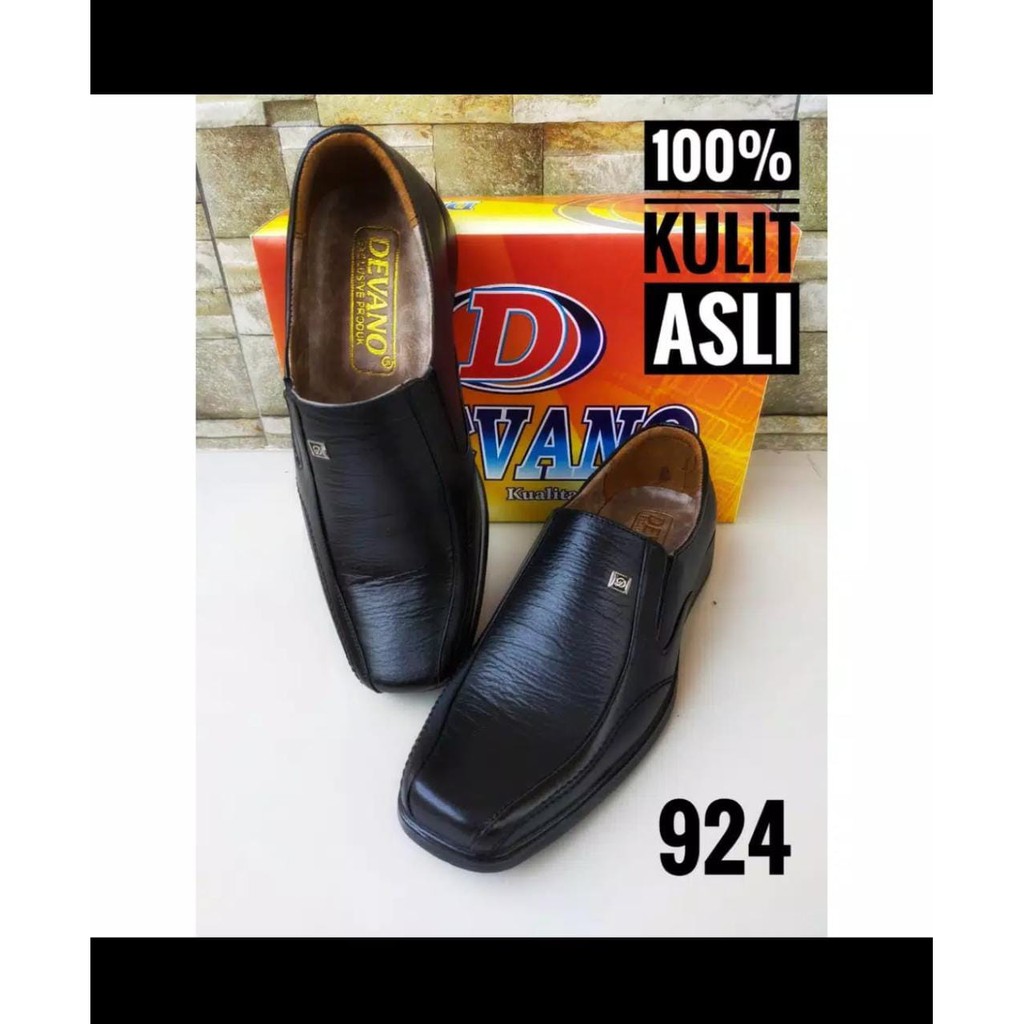 Sepatu Pantofel Kulit ASLI 100% Sapi Tidak Asli Bisa Kembali Sepatu Kantor Pria Full Hitam Slip On PREMIUM Model 924 Devano X Valendino Store