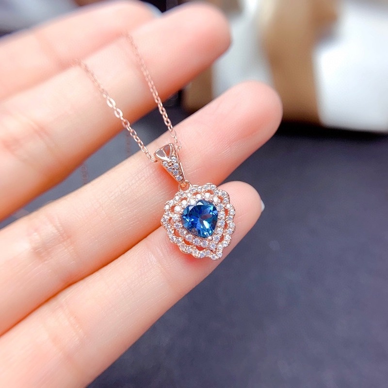 Natural London Blue Topaz Ring Necklace Set