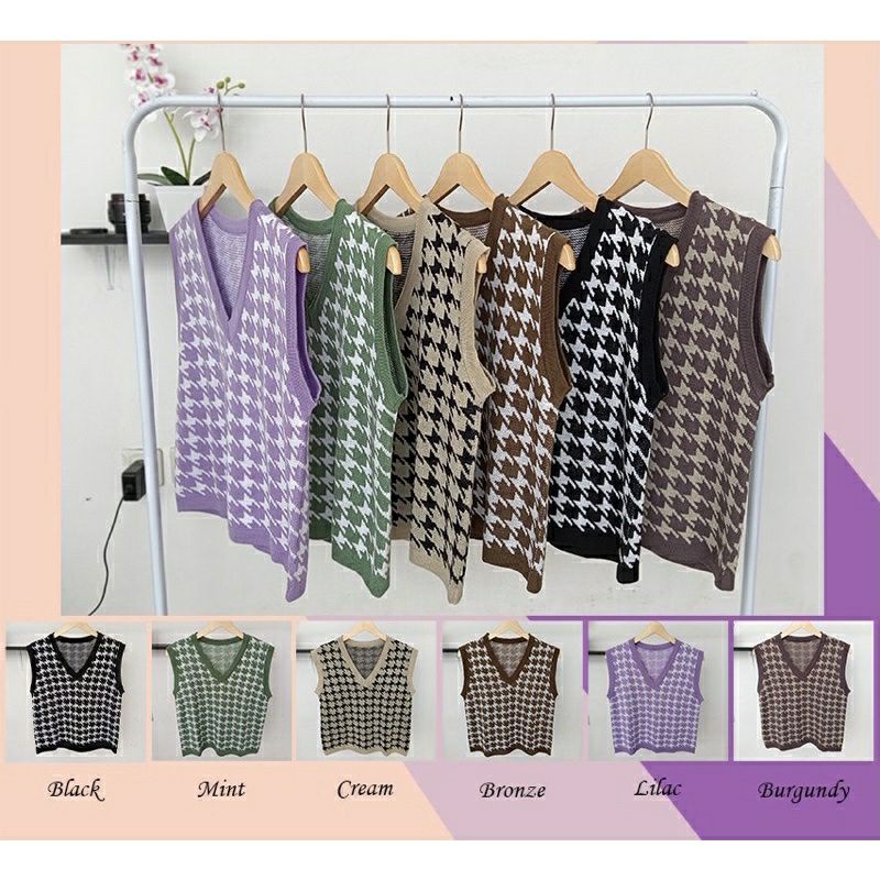 ROMPI HOUNDSTOOTH VEST_RAJUT KOREA_RAJUT MURAH/ rompi ootd/ rompi korea / rompi murah