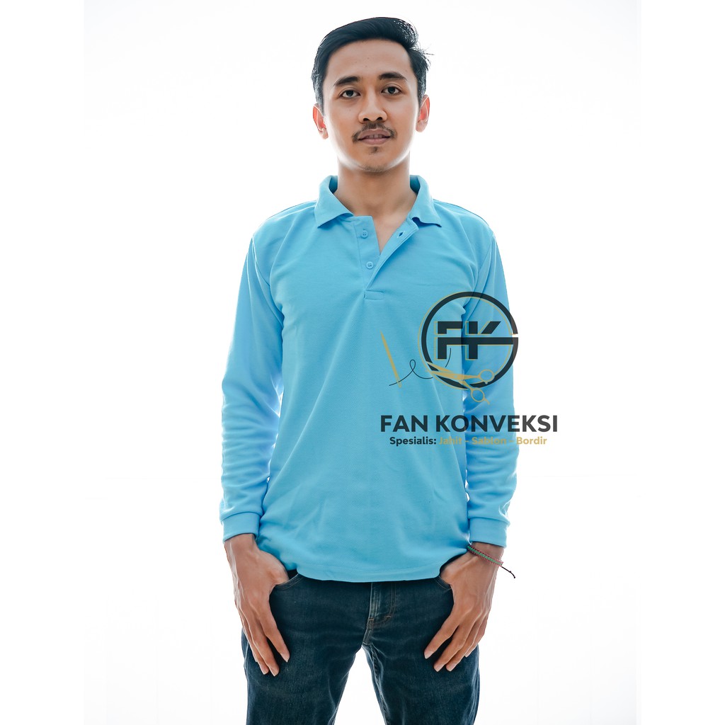 Polo Lengan Panjang - Polo Biru Turkis Kaos Polo Kaos Kerah Polo Pria Polo Panjang Polo Shirt