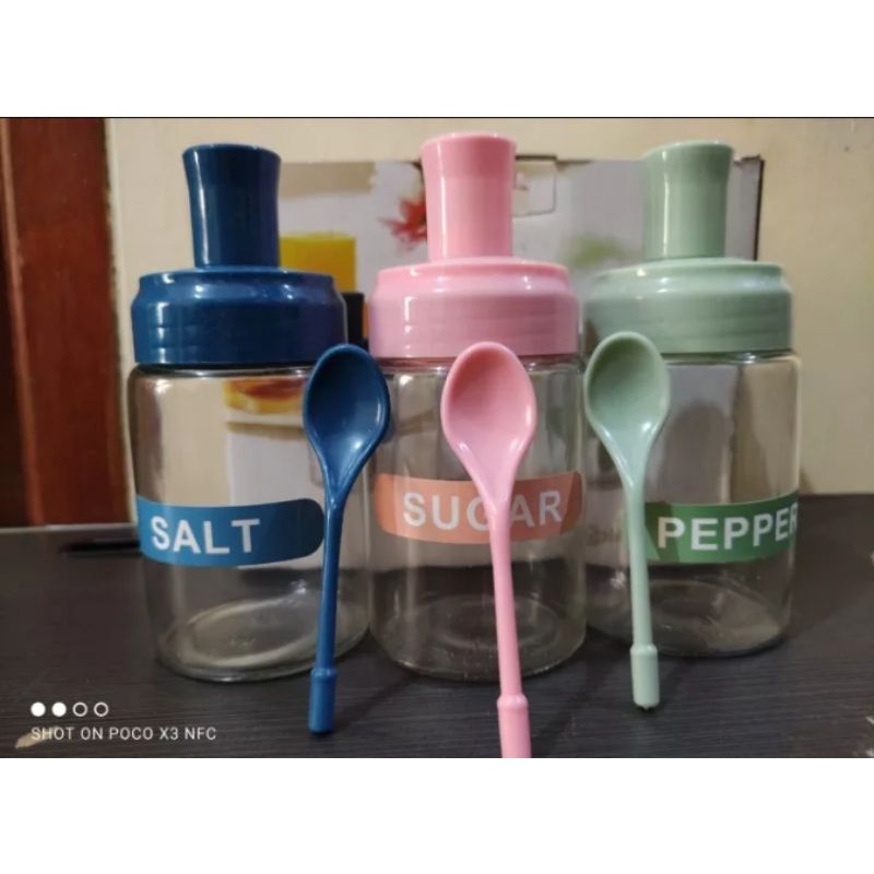MKS Glas Botol Kaca Bumbu Dapur Dan Sendok Di Perbotolnya Isi 3Botol