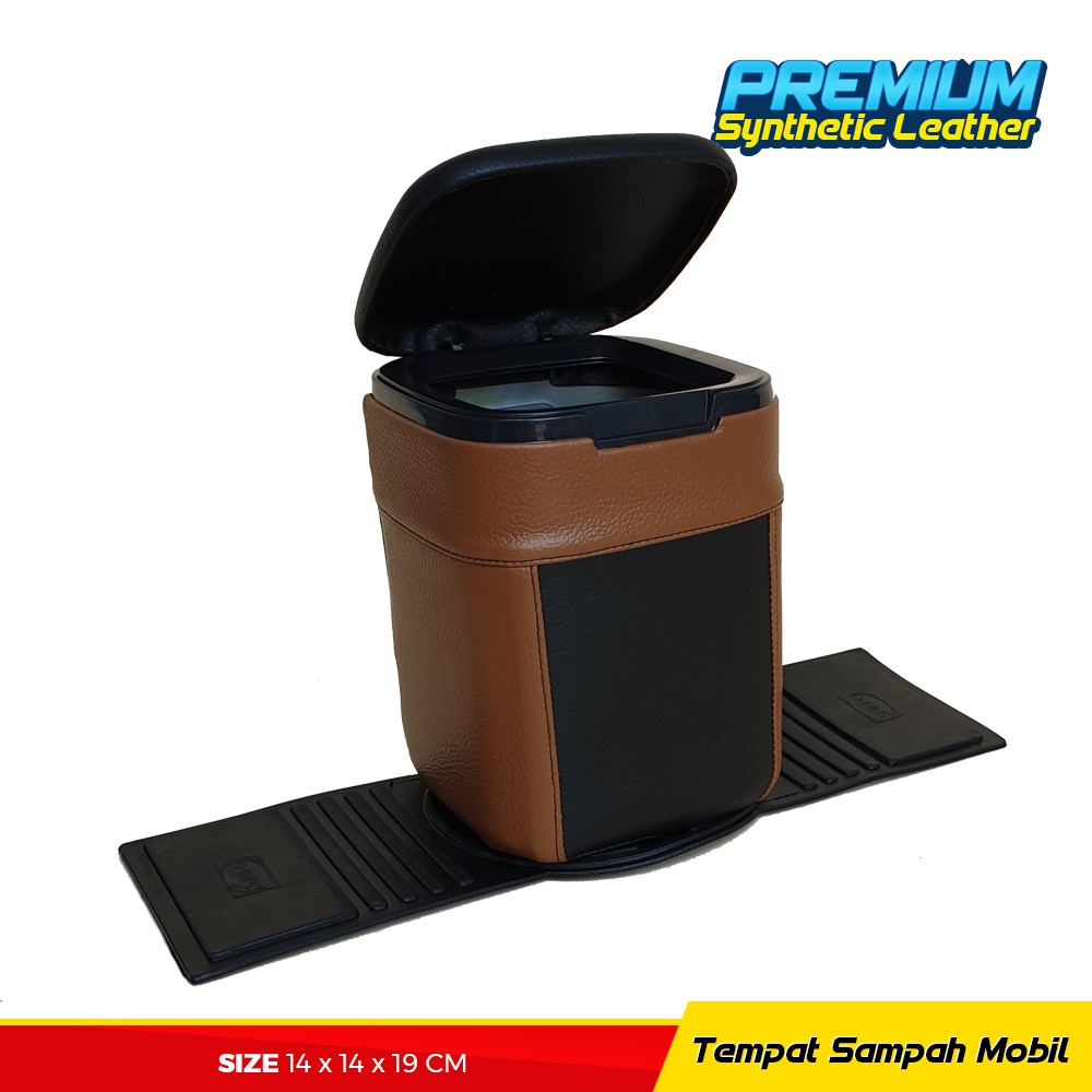 Tempat Sampah Mobil Kulit Premium - Hitam Coklat