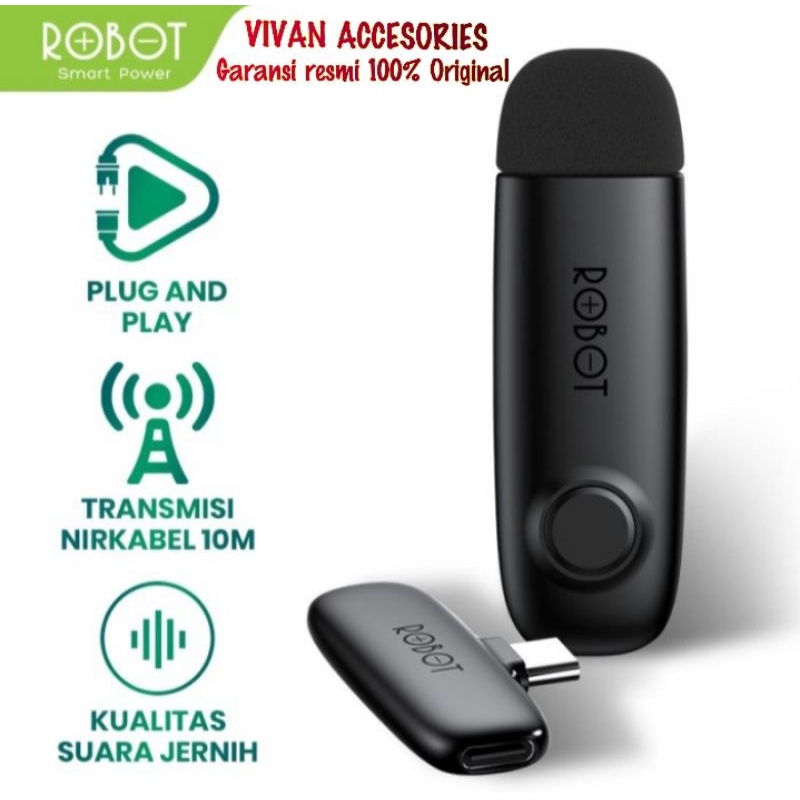 ROBOT RS20 Wireless Microphone Bluetooth 5.1 Clip On Jepit Type C- hitam