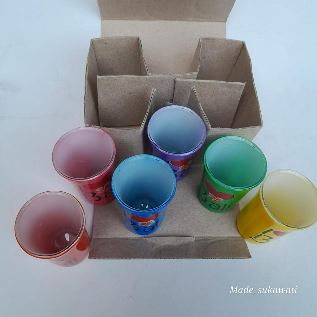 Paket 6pcs Gelas mini warna warni Bali