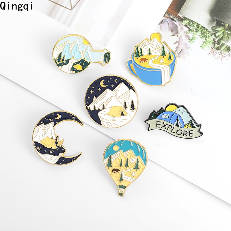 Bros Pin Enamel Desain Kartun Botol Hot Air Balloon Stars Moon Travel Adventure Untuk Hadiah