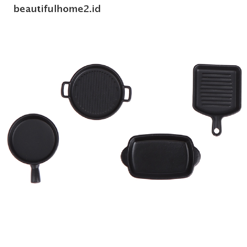 (Beautifulhome2.Id) 1 Set (4Pcs) Miniatur Piring Makan Warna Hitam Skala 1: 12 Untuk Rumah Boneka