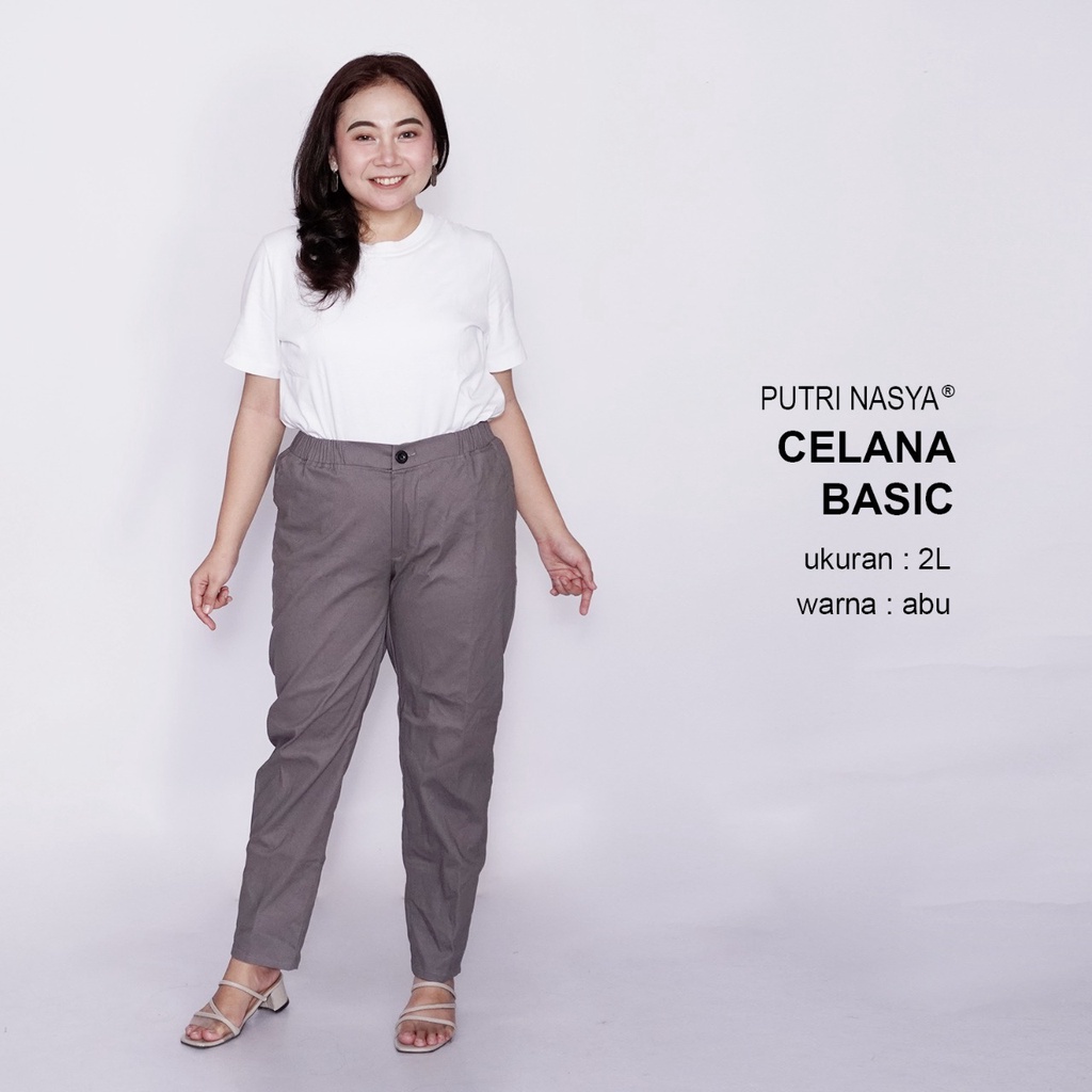 Putri Nasya - Celana Big Size Panjang Ukuran 8L,6L,5L,4L,2L,XL, all size Warna Cream Moca Capucino Hitam Abu Navy Army Brown Dark Grey