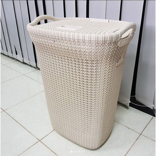 Laundry Basket Keranjang Cucian motif Anyaman Olymplast OLB Krem