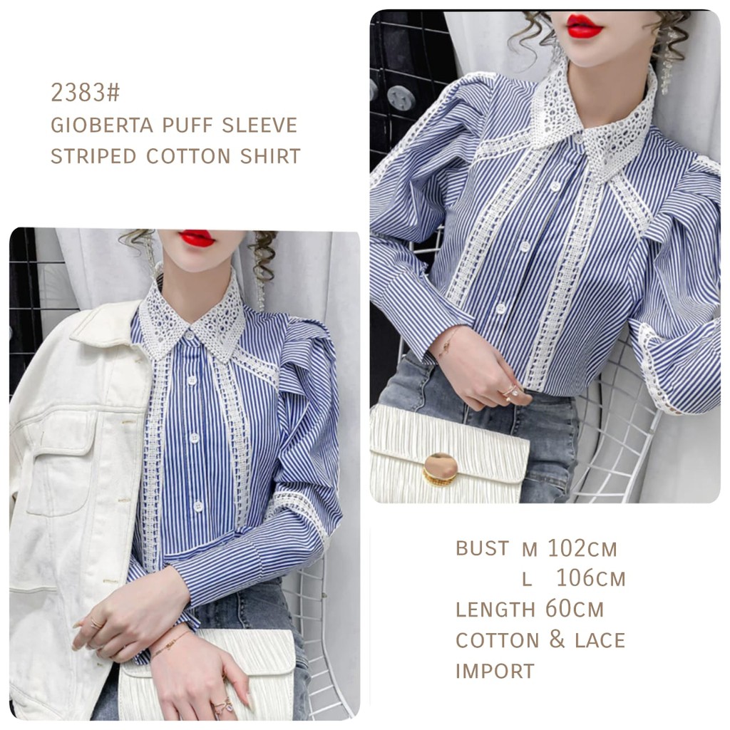 NGJ 2383 GIOBERTA PUFF SLEEVE STRIPED SHIRT TM THREE M