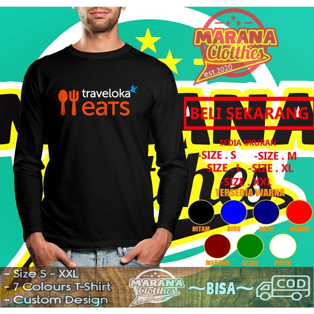 Kaos Baju Traveloka Eats Logo Lengan panjang Baju Distro
