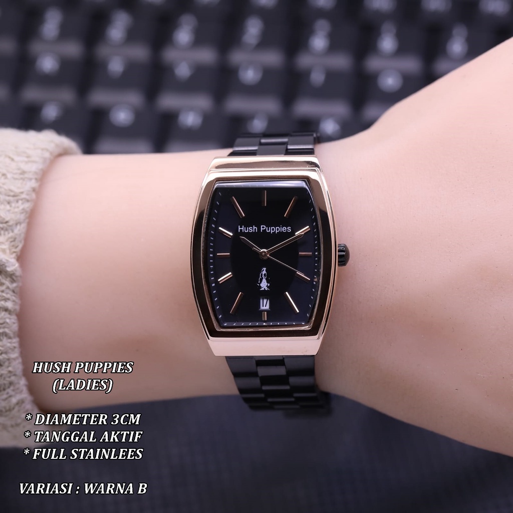 (BISA COD) JAM TANGAN WANITA HUSH PUPPIES RANTAI BODY OVAL TANGGAL AKTIF