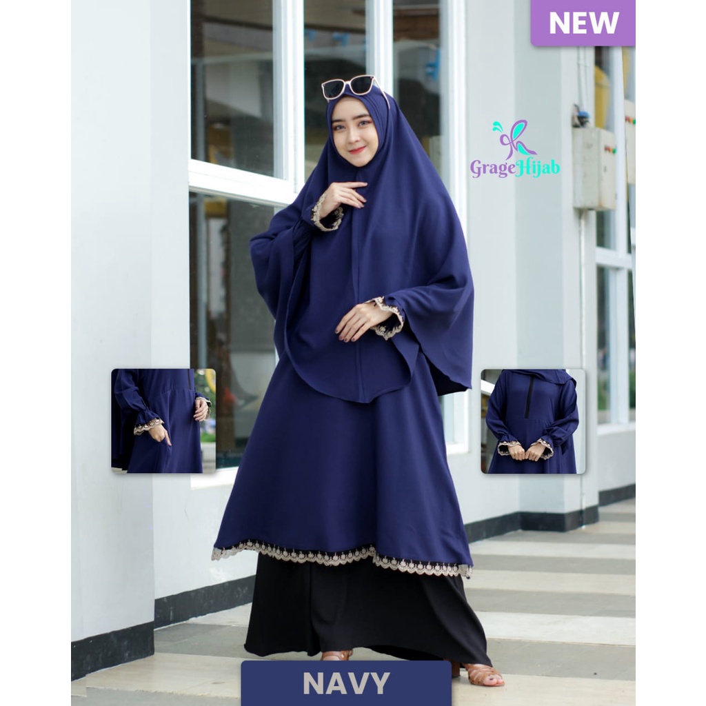 Gamis SET khimar syari Haura renda cantik itycrepe premium seragaman pengajian komunitas