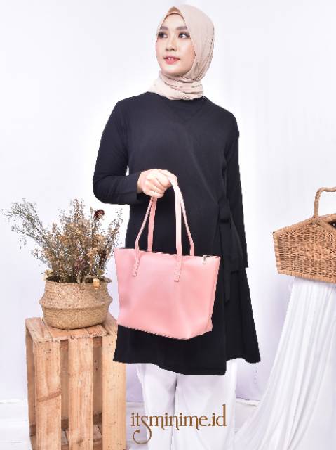 Itsminime Initial Hannah Totebag Pink, Bisa request nama