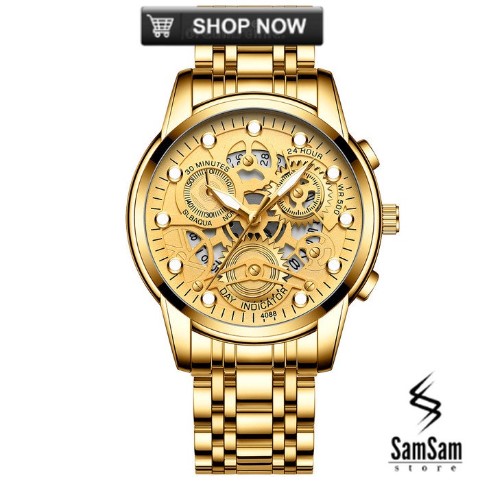 Aokeyo 4088 Jam Tangan Pria Anti Air Original Luxury Stainless Steel - Full Gold