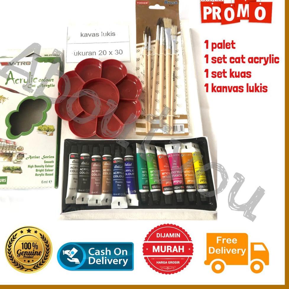 

TERBARU! PAKET LUKIS KOMPLIT 4 in 1 KANVAS Besar Cat Akrilik Palet Kuas Set Melukis Lengkap !!